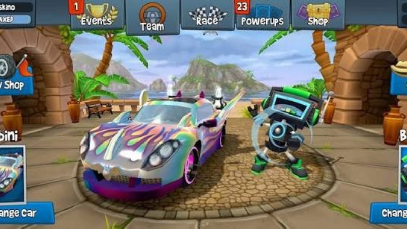 Tải Beach Buggy Racing 2 Hack (Vô Hạn Tiền) v2026.05.21 3 Xe sử dụng Powerup trong Beach Buggy Racing 2 Mod APK